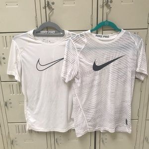 Nike fitted Pro swoosh white short sleeve boys lot of 2 shirts boys